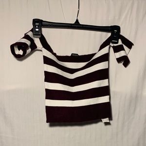 Burgundy & White Off-The-Shoulder Cropped Top
